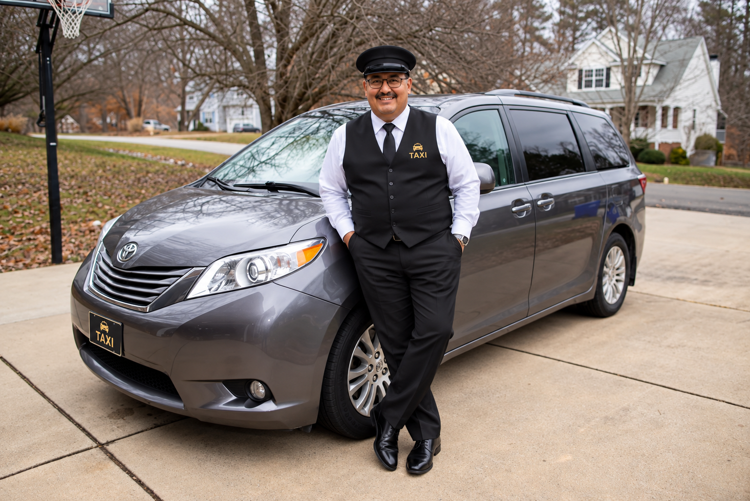 Professional driver standing next to the Jessy Transportation van